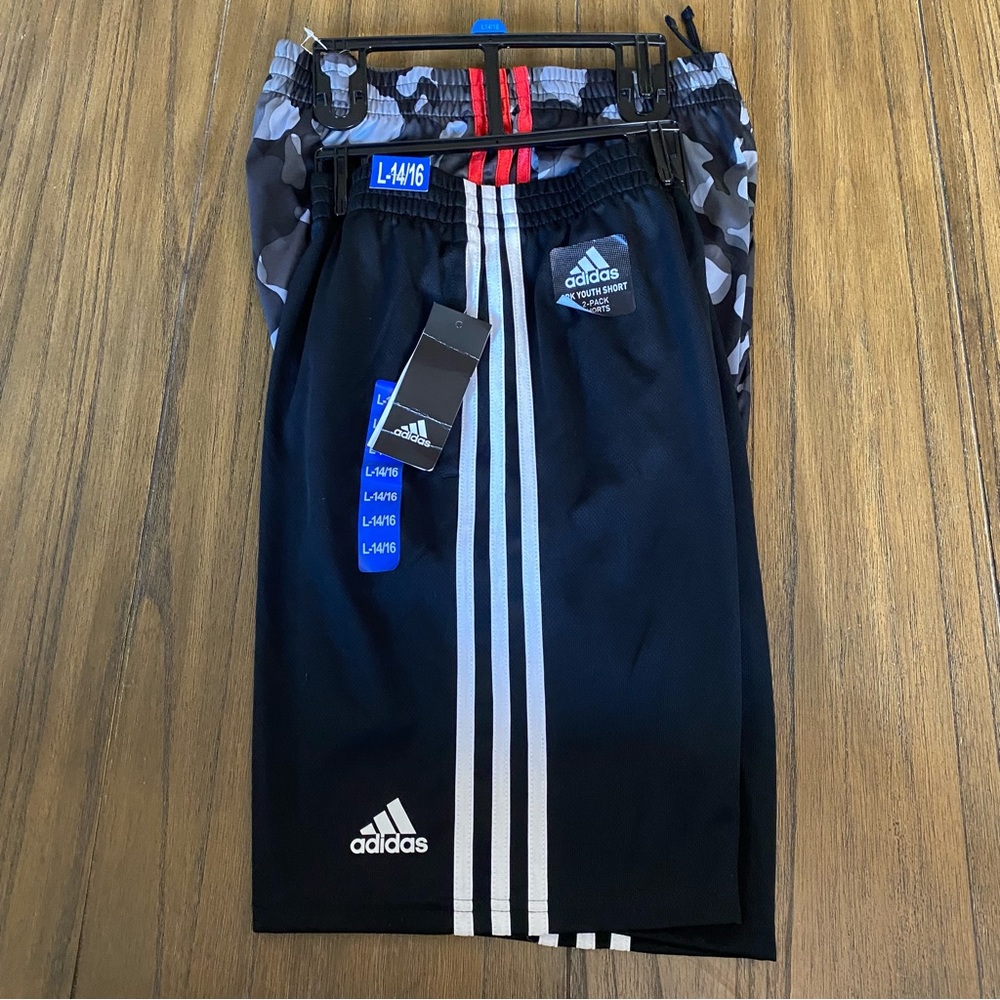 Adidas black white and red sportswear shorts
